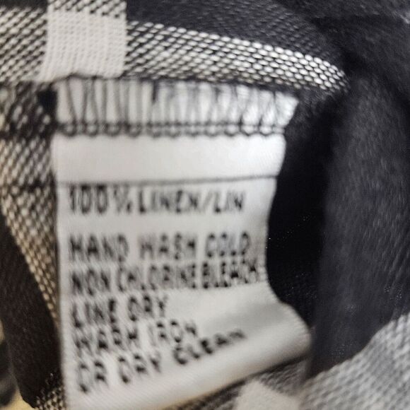 Talbots 100% Irish Linen Button Down Long Sleeve Plaid Top Women's Black/White S - Picture 3 of 4